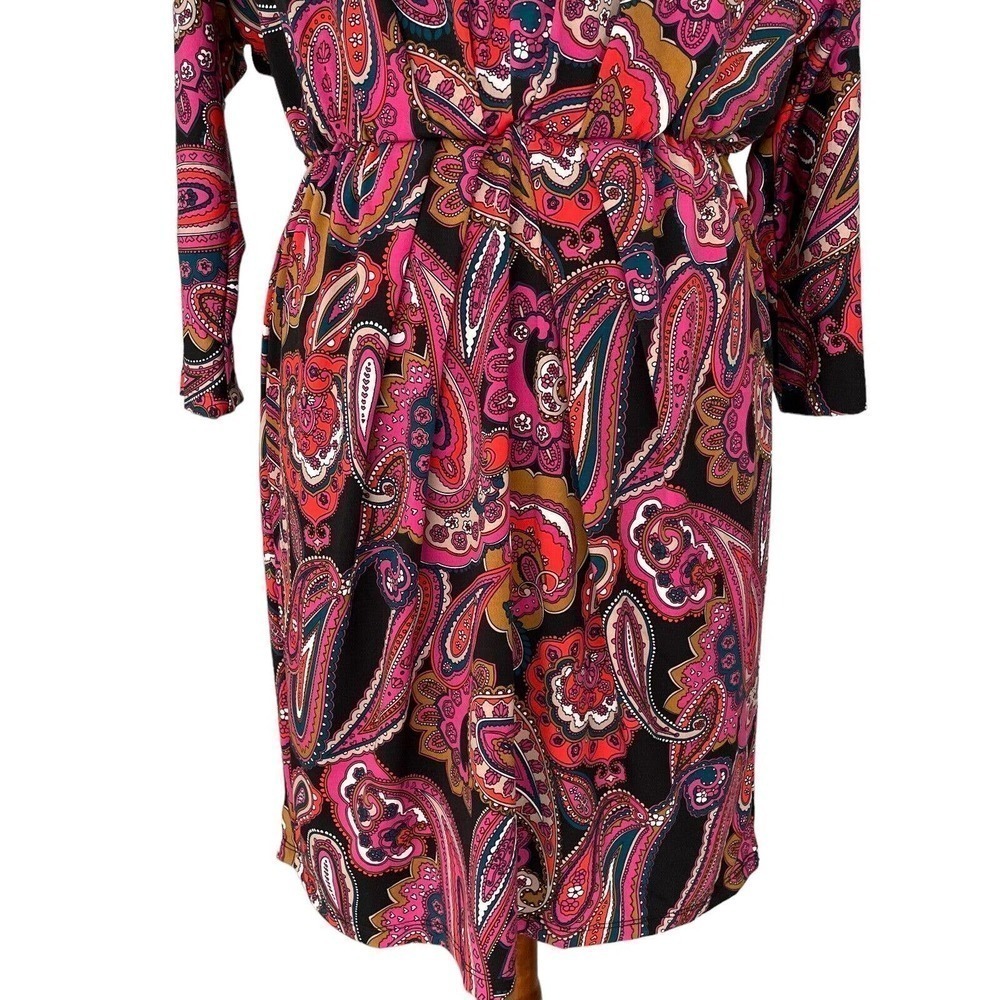 Trina Turk Birch 3/4 Sleeve Multicolor Paisley Stretch Blouson Dress Size L - Picture 9 of 13